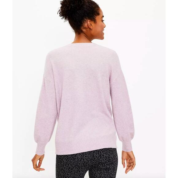 LOFT Slouchy Henley Sweater M Knit Pullover Long Sleeve Lilac Purple Cozy Lounge - Picture 5 of 12